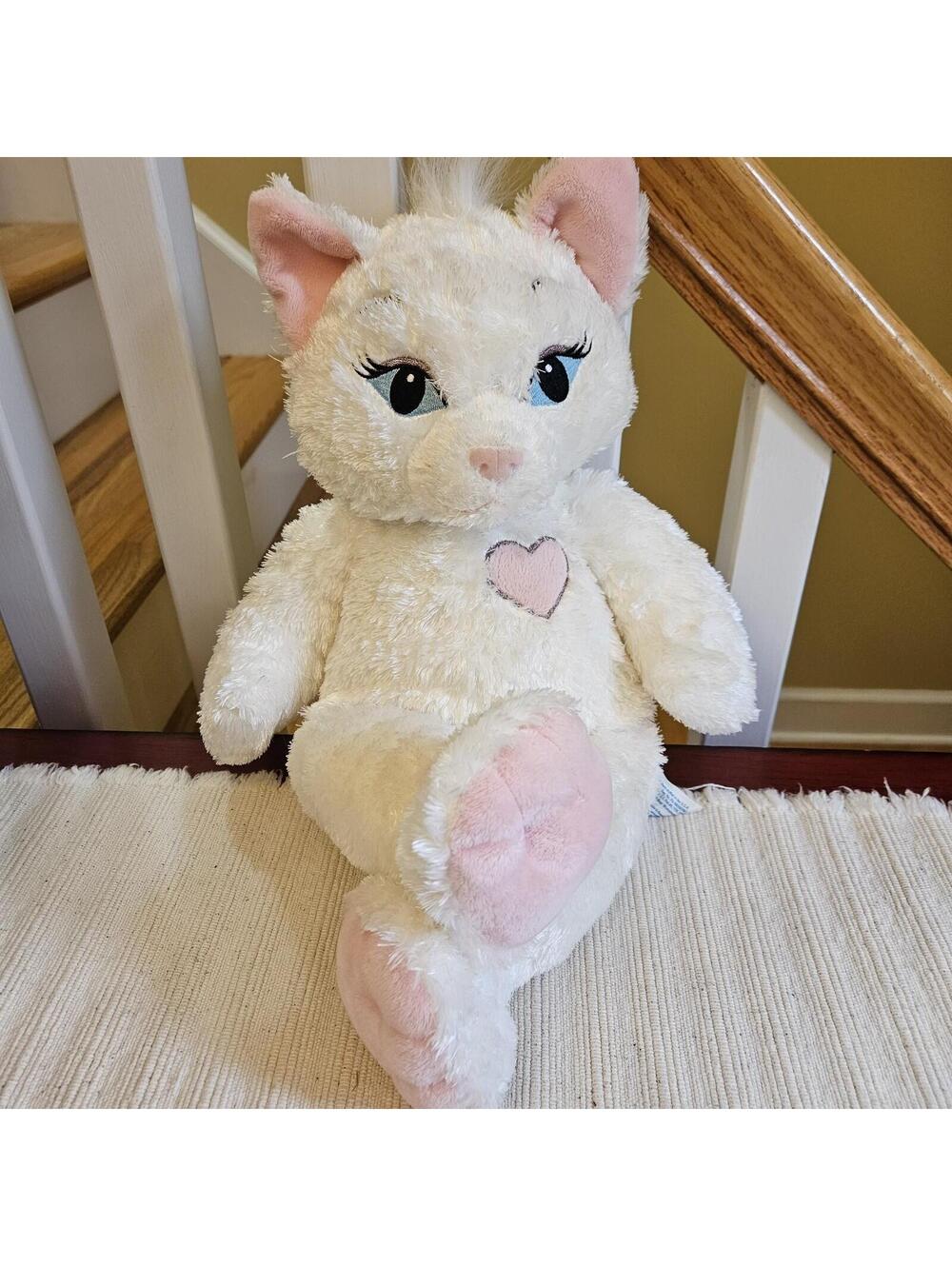 Retired BUILD-A-BEAR Marie Aristocats Plush 19" White Kitty w/ Pink Hearts